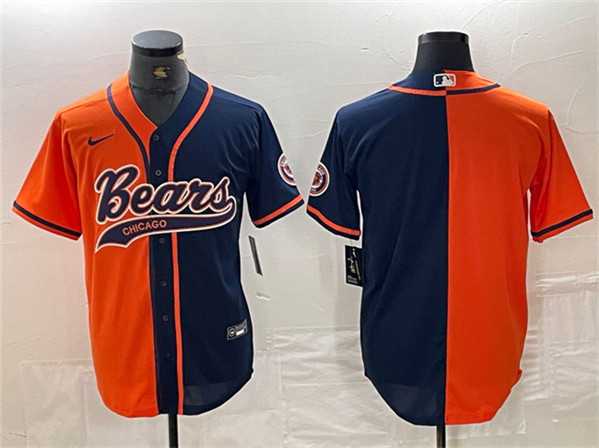 Men%27s Chicago Bears Blank Orange Navy Split With Patch Cool Base Stitched Baseball Jersey